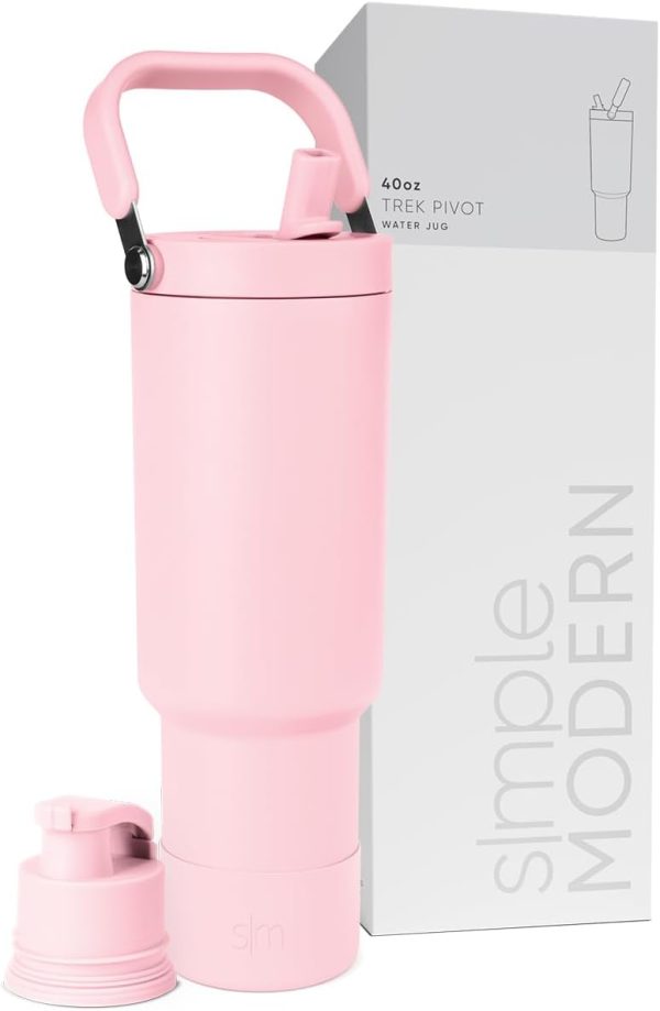 Simple Modern Trek Pivot | 40oz Flip Straw Tumbler with Handle | Water Bottle & Boot | Interchangeable Straw & Chug Lids | Insulated Stainless Steel Jug | Gym Sports Outdoors | Almond Birch - Image 47