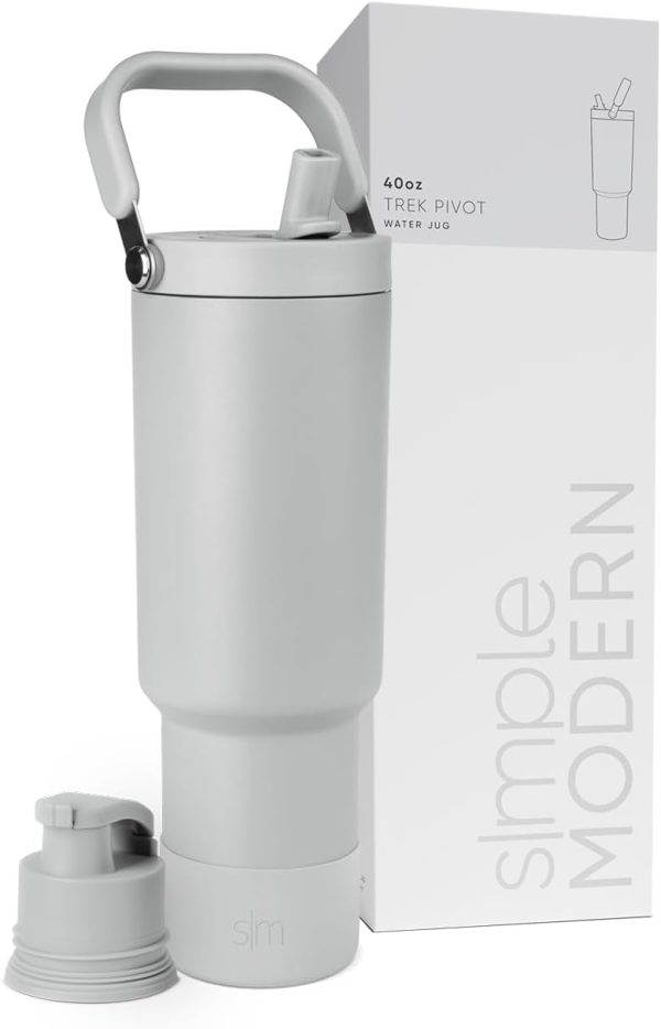Simple Modern Trek Pivot | 40oz Flip Straw Tumbler with Handle | Water Bottle & Boot | Interchangeable Straw & Chug Lids | Insulated Stainless Steel Jug | Gym Sports Outdoors | Almond Birch - Image 48