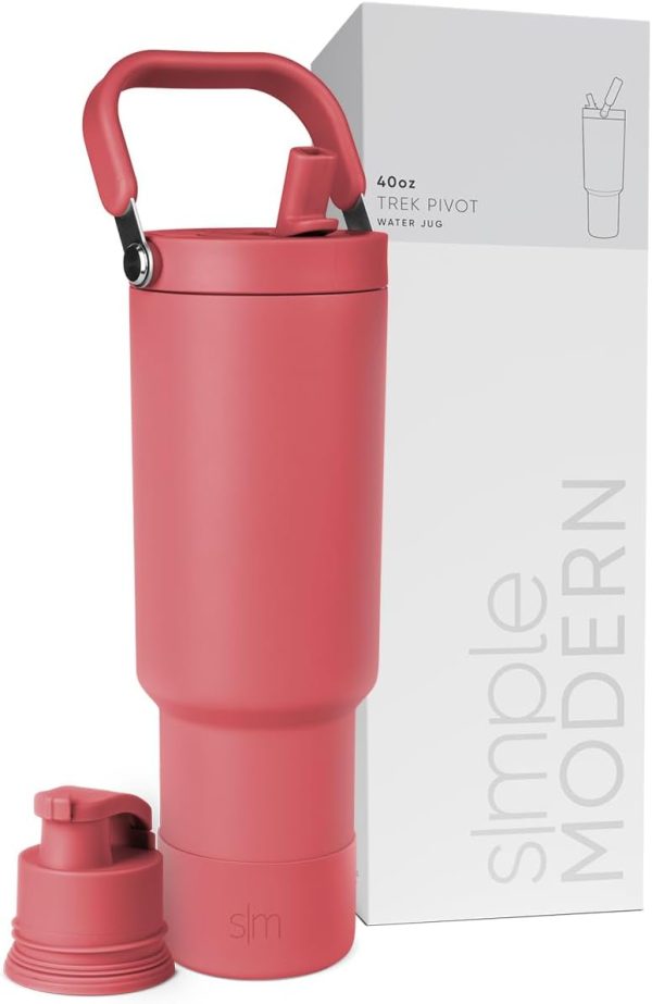 Simple Modern Trek Pivot | 40oz Flip Straw Tumbler with Handle | Water Bottle & Boot | Interchangeable Straw & Chug Lids | Insulated Stainless Steel Jug | Gym Sports Outdoors | Almond Birch - Image 49