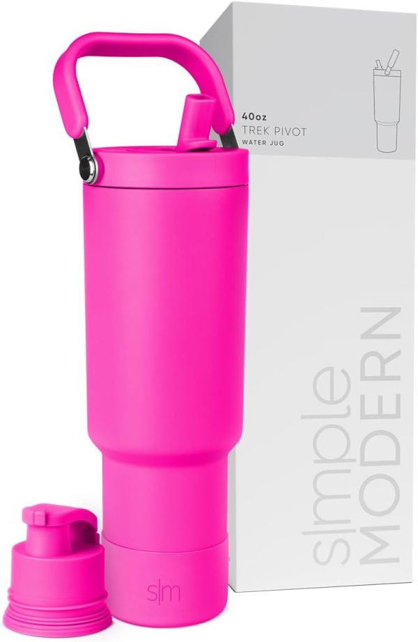 Simple Modern Trek Pivot | 40oz Flip Straw Tumbler with Handle | Water Bottle & Boot | Interchangeable Straw & Chug Lids | Insulated Stainless Steel Jug | Gym Sports Outdoors | Almond Birch - Image 66