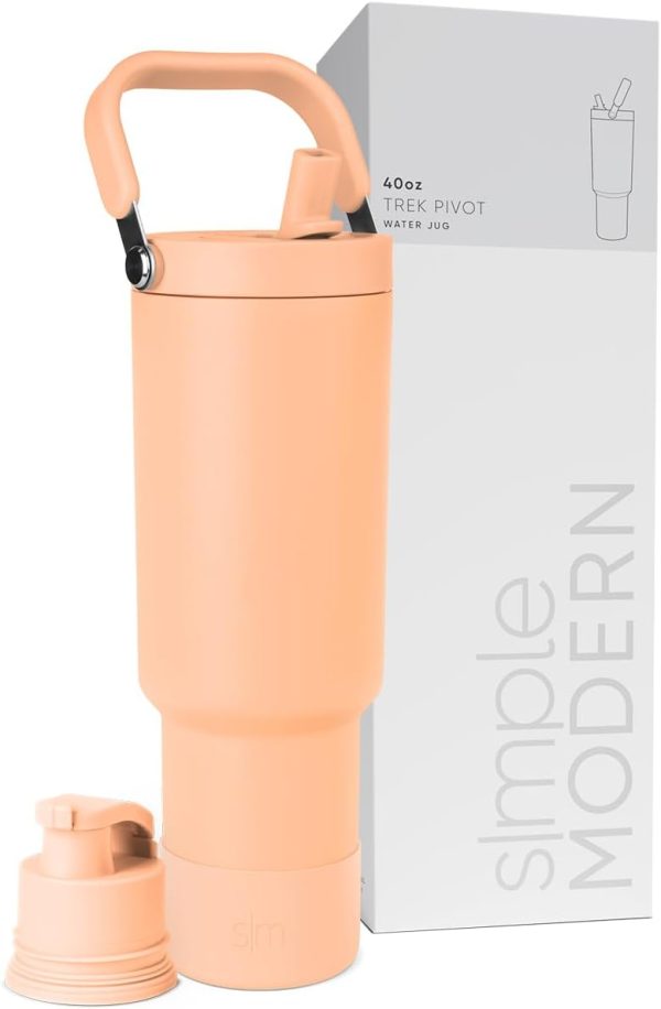 Simple Modern Trek Pivot | 40oz Flip Straw Tumbler with Handle | Water Bottle & Boot | Interchangeable Straw & Chug Lids | Insulated Stainless Steel Jug | Gym Sports Outdoors | Almond Birch - Image 69
