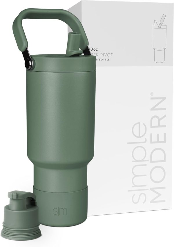 Simple Modern Trek Pivot | 40oz Flip Straw Tumbler with Handle | Water Bottle & Boot | Interchangeable Straw & Chug Lids | Insulated Stainless Steel Jug | Gym Sports Outdoors | Almond Birch - Image 70