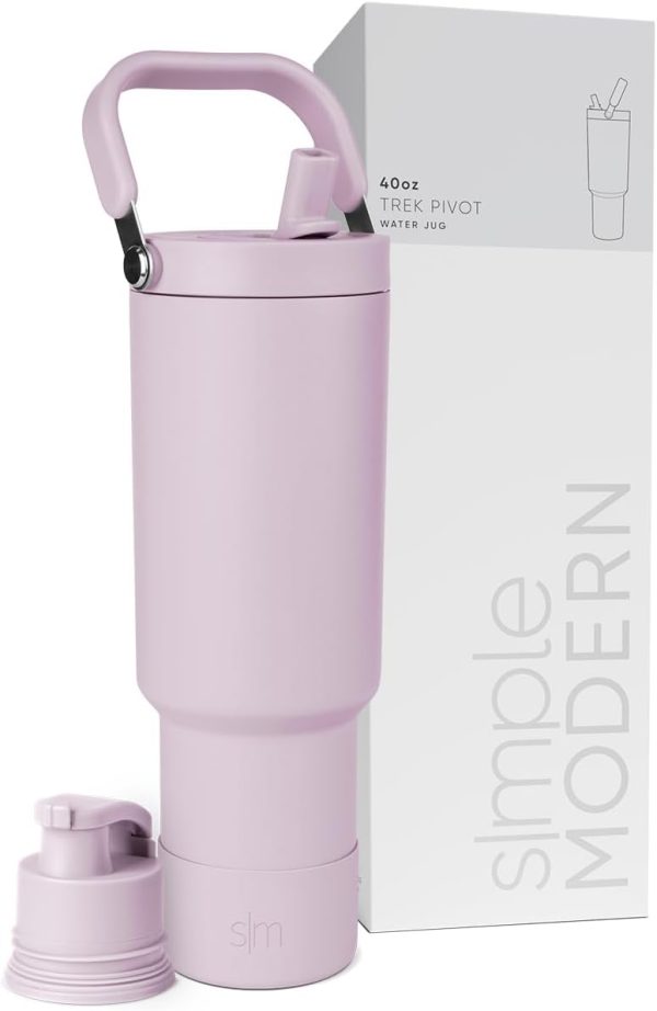 Simple Modern Trek Pivot | 40oz Flip Straw Tumbler with Handle | Water Bottle & Boot | Interchangeable Straw & Chug Lids | Insulated Stainless Steel Jug | Gym Sports Outdoors | Almond Birch - Image 76