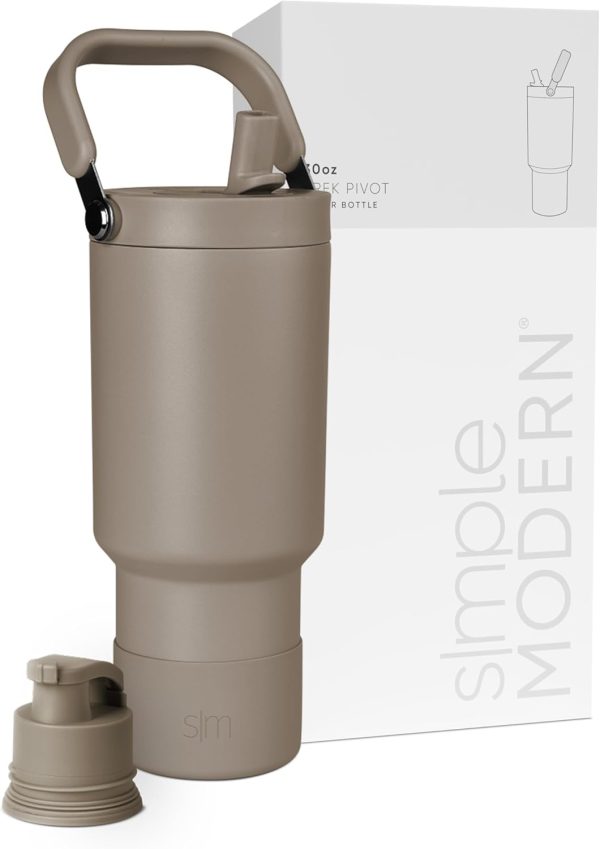 Simple Modern Trek Pivot | 40oz Flip Straw Tumbler with Handle | Water Bottle & Boot | Interchangeable Straw & Chug Lids | Insulated Stainless Steel Jug | Gym Sports Outdoors | Almond Birch - Image 83