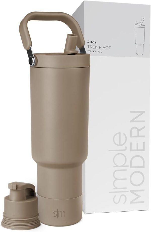 Simple Modern Trek Pivot | 40oz Flip Straw Tumbler with Handle | Water Bottle & Boot | Interchangeable Straw & Chug Lids | Insulated Stainless Steel Jug | Gym Sports Outdoors | Almond Birch - Image 86