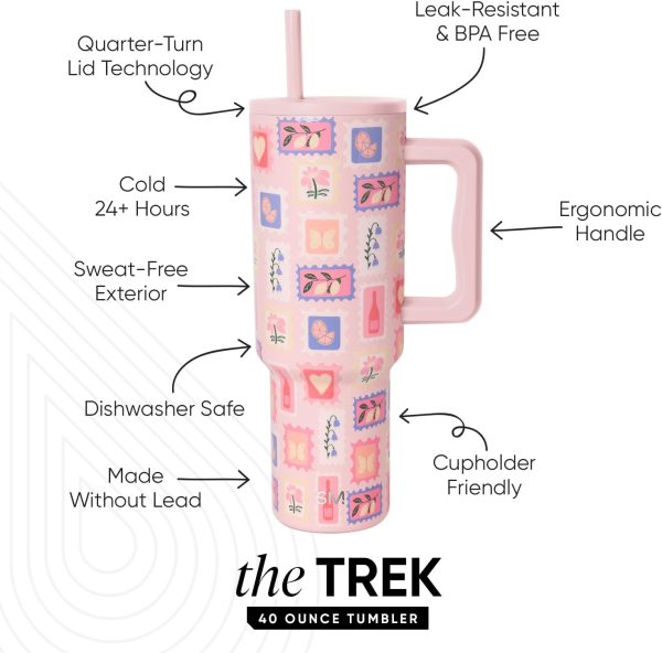 Simple Modern 40 oz Trek Tumbler with Handle and Straw Lid | Cup Holder Friendly Insulated Stainless Steel Travel Mug | Sea Glass Sage - Image 11