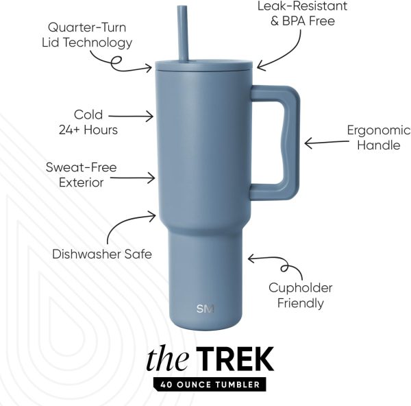 Simple Modern 40 oz Trek Tumbler with Handle and Straw Lid | Cup Holder Friendly Insulated Stainless Steel Travel Mug | Sea Glass Sage - Image 16