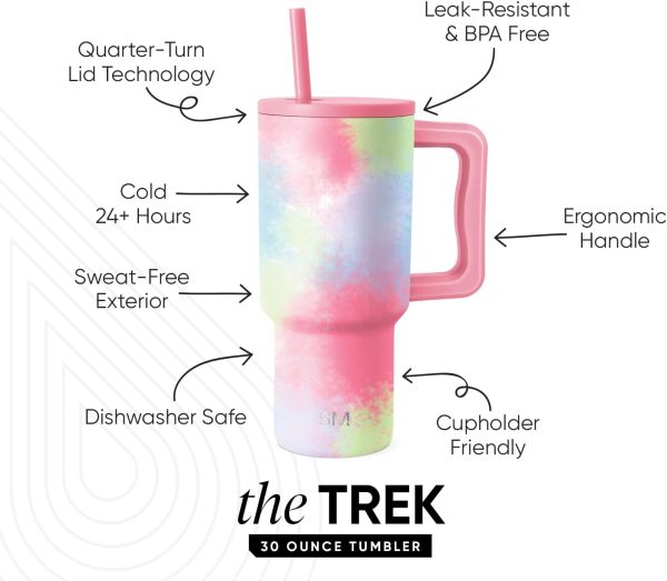 Simple Modern 40 oz Trek Tumbler with Handle and Straw Lid | Cup Holder Friendly Insulated Stainless Steel Travel Mug | Sea Glass Sage - Image 20