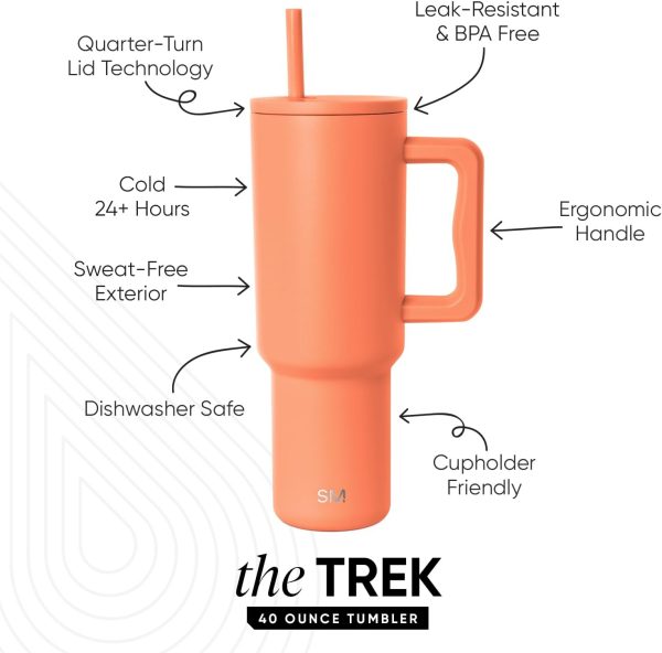 Simple Modern 40 oz Trek Tumbler with Handle and Straw Lid | Cup Holder Friendly Insulated Stainless Steel Travel Mug | Sea Glass Sage - Image 22
