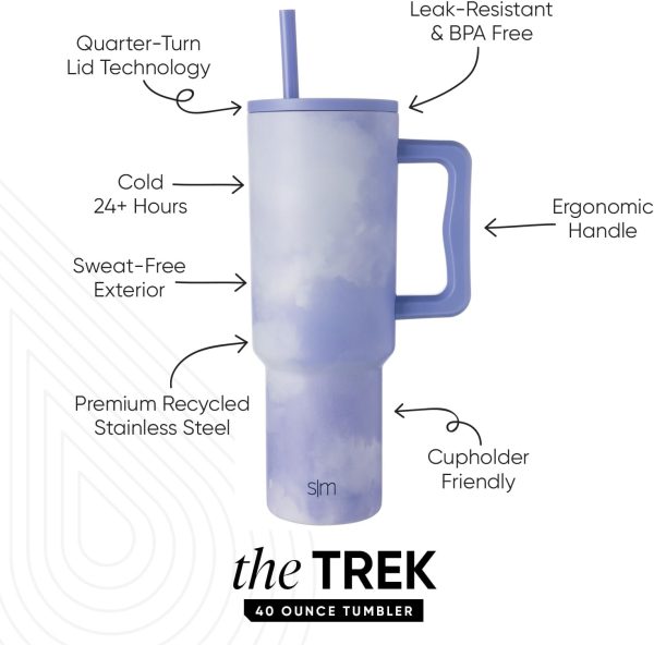 Simple Modern 40 oz Trek Tumbler with Handle and Straw Lid | Cup Holder Friendly Insulated Stainless Steel Travel Mug | Sea Glass Sage - Image 24