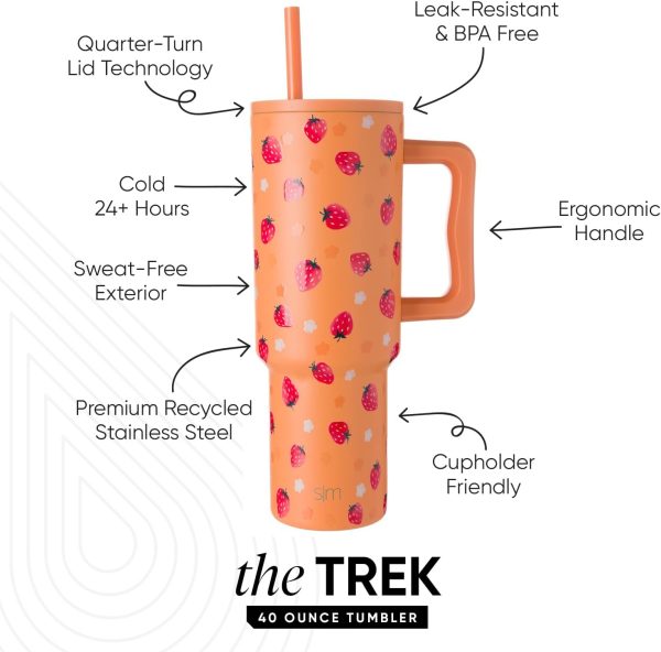 Simple Modern 40 oz Trek Tumbler with Handle and Straw Lid | Cup Holder Friendly Insulated Stainless Steel Travel Mug | Sea Glass Sage - Image 26