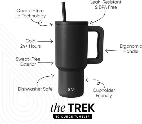 Simple Modern 40 oz Trek Tumbler with Handle and Straw Lid | Cup Holder Friendly Insulated Stainless Steel Travel Mug | Sea Glass Sage - Image 30