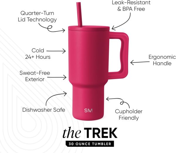 Simple Modern 40 oz Trek Tumbler with Handle and Straw Lid | Cup Holder Friendly Insulated Stainless Steel Travel Mug | Sea Glass Sage - Image 32