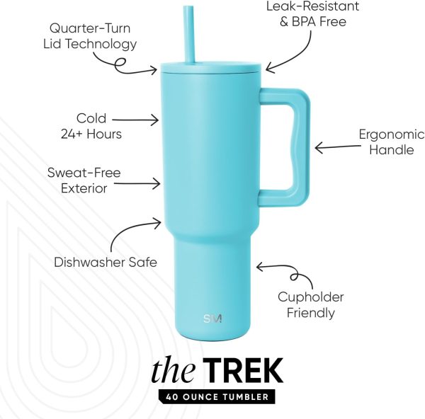 Simple Modern 40 oz Trek Tumbler with Handle and Straw Lid | Cup Holder Friendly Insulated Stainless Steel Travel Mug | Sea Glass Sage - Image 34
