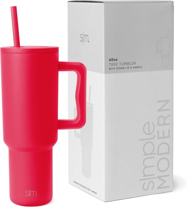 Simple Modern 40 oz Trek Tumbler with Handle and Straw Lid | Cup Holder Friendly Insulated Stainless Steel Travel Mug | Sea Glass Sage - Image 35