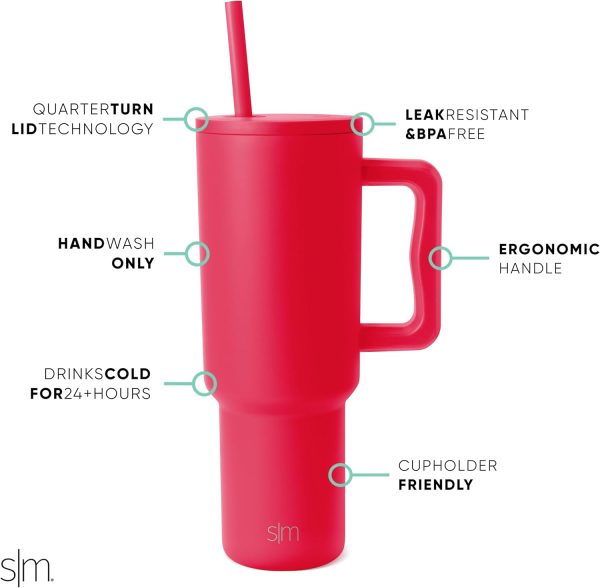 Simple Modern 40 oz Trek Tumbler with Handle and Straw Lid | Cup Holder Friendly Insulated Stainless Steel Travel Mug | Sea Glass Sage - Image 36