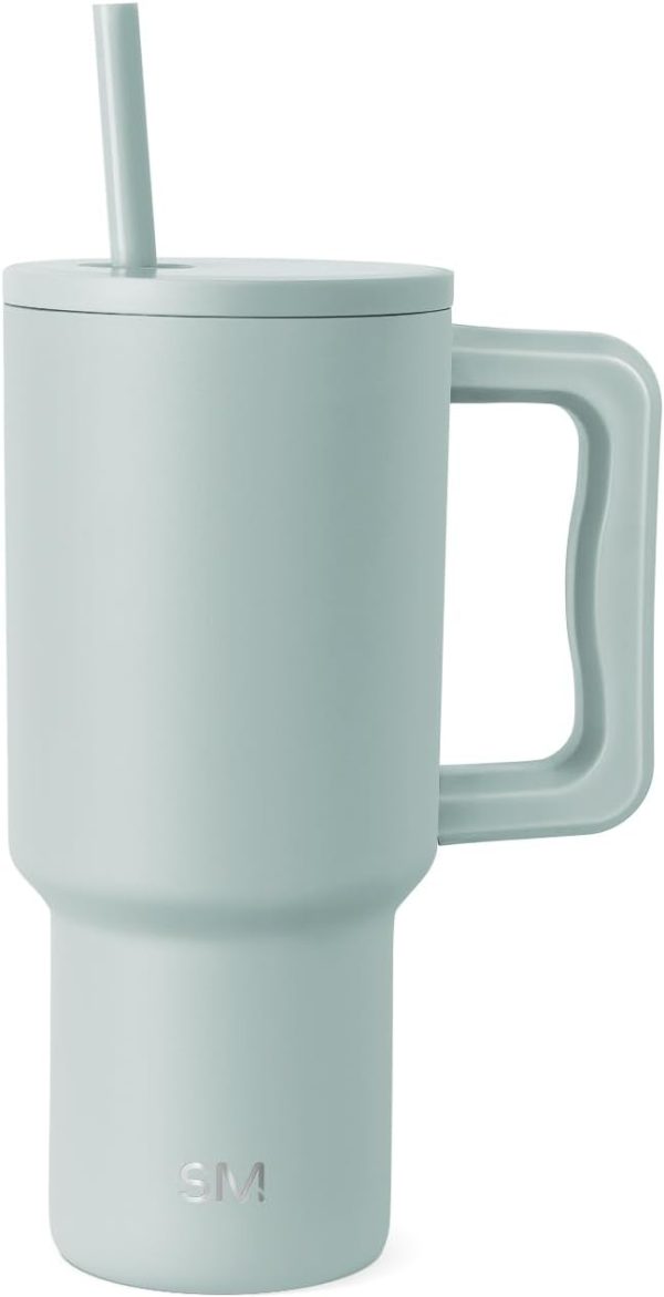 Simple Modern 40 oz Trek Tumbler with Handle and Straw Lid | Cup Holder Friendly Insulated Stainless Steel Travel Mug | Sea Glass Sage - Image 42