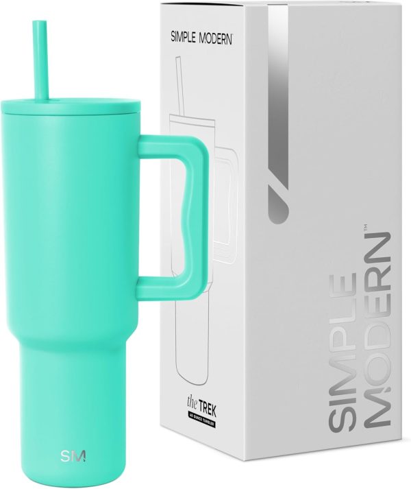 Simple Modern 40 oz Trek Tumbler with Handle and Straw Lid | Cup Holder Friendly Insulated Stainless Steel Travel Mug | Sea Glass Sage - Image 44
