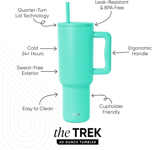 Simple Modern 40 oz Trek Tumbler with Handle and Straw Lid | Cup Holder Friendly Insulated Stainless Steel Travel Mug | Sea Glass Sage - Image 45
