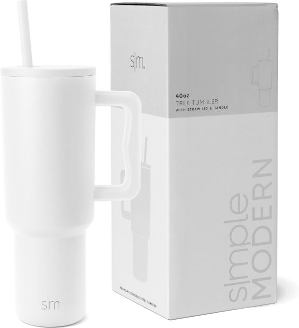 Simple Modern 40 oz Trek Tumbler with Handle and Straw Lid | Cup Holder Friendly Insulated Stainless Steel Travel Mug | Sea Glass Sage - Image 46