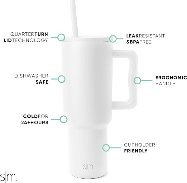 Simple Modern 40 oz Trek Tumbler with Handle and Straw Lid | Cup Holder Friendly Insulated Stainless Steel Travel Mug | Sea Glass Sage - Image 47