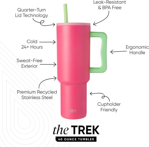 Simple Modern 40 oz Trek Tumbler with Handle and Straw Lid | Cup Holder Friendly Insulated Stainless Steel Travel Mug | Sea Glass Sage - Image 56