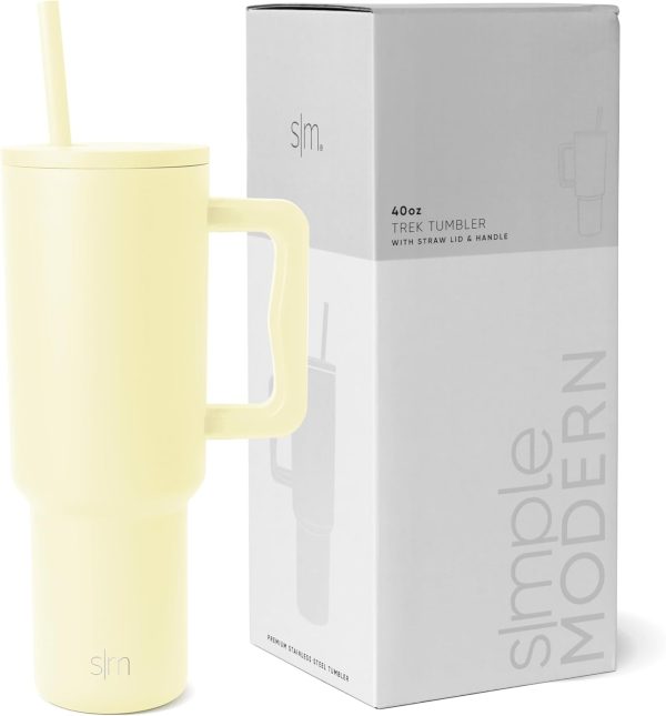 Simple Modern 40 oz Trek Tumbler with Handle and Straw Lid | Cup Holder Friendly Insulated Stainless Steel Travel Mug | Sea Glass Sage - Image 59