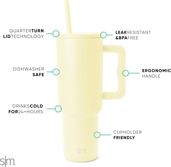 Simple Modern 40 oz Trek Tumbler with Handle and Straw Lid | Cup Holder Friendly Insulated Stainless Steel Travel Mug | Sea Glass Sage - Image 60