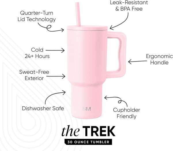 Simple Modern 40 oz Trek Tumbler with Handle and Straw Lid | Cup Holder Friendly Insulated Stainless Steel Travel Mug | Sea Glass Sage - Image 62