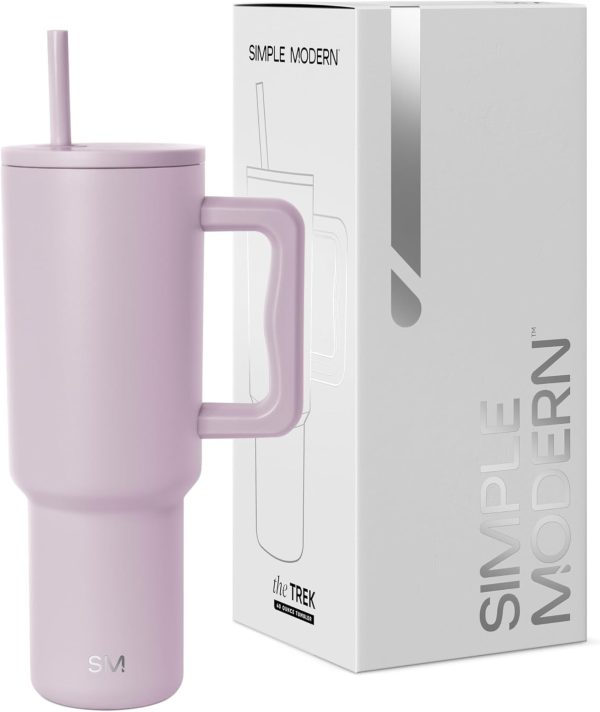 Simple Modern 40 oz Trek Tumbler with Handle and Straw Lid | Cup Holder Friendly Insulated Stainless Steel Travel Mug | Sea Glass Sage - Image 63