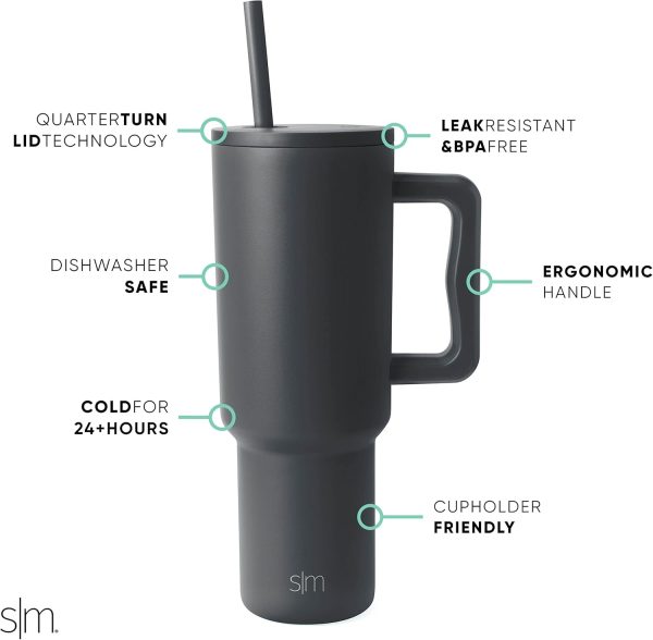 Simple Modern 40 oz Trek Tumbler with Handle and Straw Lid | Cup Holder Friendly Insulated Stainless Steel Travel Mug | Sea Glass Sage - Image 70