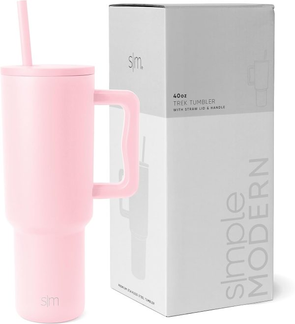 Simple Modern 40 oz Trek Tumbler with Handle and Straw Lid | Cup Holder Friendly Insulated Stainless Steel Travel Mug | Sea Glass Sage - Image 74