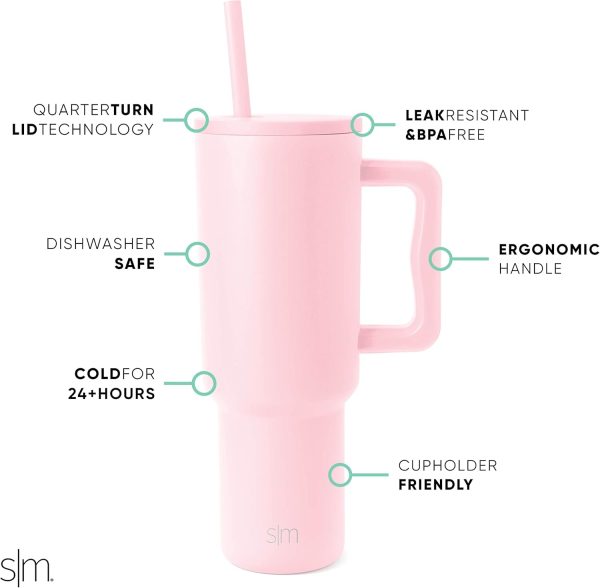 Simple Modern 40 oz Trek Tumbler with Handle and Straw Lid | Cup Holder Friendly Insulated Stainless Steel Travel Mug | Sea Glass Sage - Image 75