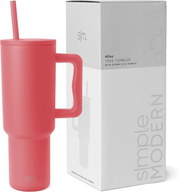 Simple Modern 40 oz Trek Tumbler with Handle and Straw Lid | Cup Holder Friendly Insulated Stainless Steel Travel Mug | Sea Glass Sage - Image 76