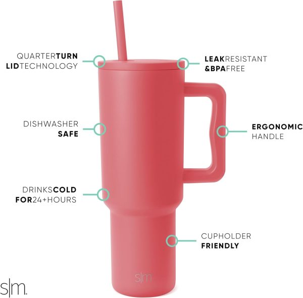 Simple Modern 40 oz Trek Tumbler with Handle and Straw Lid | Cup Holder Friendly Insulated Stainless Steel Travel Mug | Sea Glass Sage - Image 77