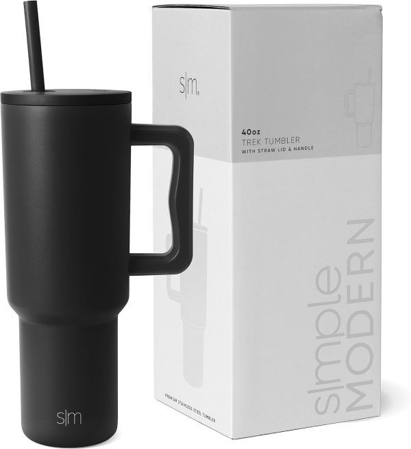 Simple Modern 40 oz Trek Tumbler with Handle and Straw Lid | Cup Holder Friendly Insulated Stainless Steel Travel Mug | Sea Glass Sage - Image 78
