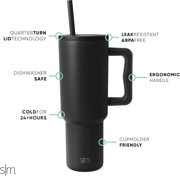 Simple Modern 40 oz Trek Tumbler with Handle and Straw Lid | Cup Holder Friendly Insulated Stainless Steel Travel Mug | Sea Glass Sage - Image 79