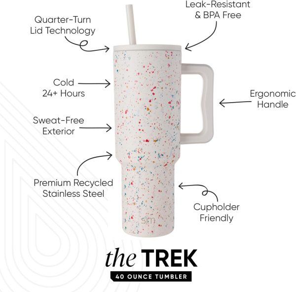 Simple Modern 40 oz Trek Tumbler with Handle and Straw Lid | Cup Holder Friendly Insulated Stainless Steel Travel Mug | Sea Glass Sage - Image 81