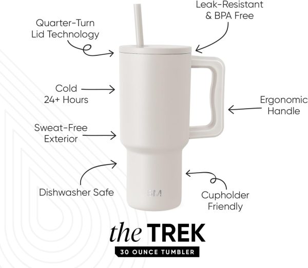 Simple Modern 40 oz Trek Tumbler with Handle and Straw Lid | Cup Holder Friendly Insulated Stainless Steel Travel Mug | Sea Glass Sage - Image 83