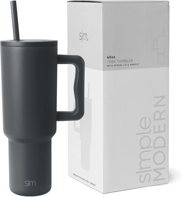 Simple Modern 40 oz Trek Tumbler with Handle and Straw Lid | Cup Holder Friendly Insulated Stainless Steel Travel Mug | Sea Glass Sage - Image 84