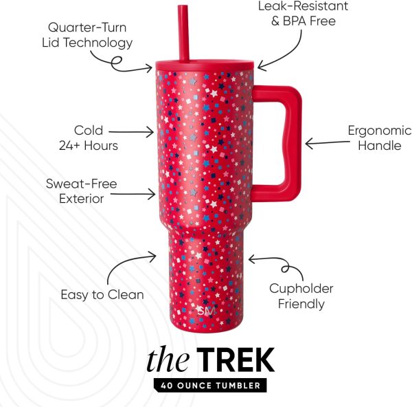 Simple Modern 40 oz Trek Tumbler with Handle and Straw Lid | Cup Holder Friendly Insulated Stainless Steel Travel Mug | Sea Glass Sage - Image 86