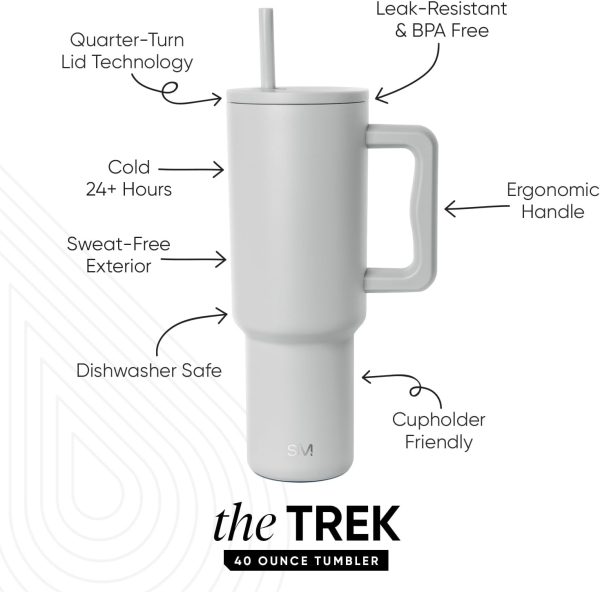 Simple Modern 40 oz Trek Tumbler with Handle and Straw Lid | Cup Holder Friendly Insulated Stainless Steel Travel Mug | Sea Glass Sage - Image 89