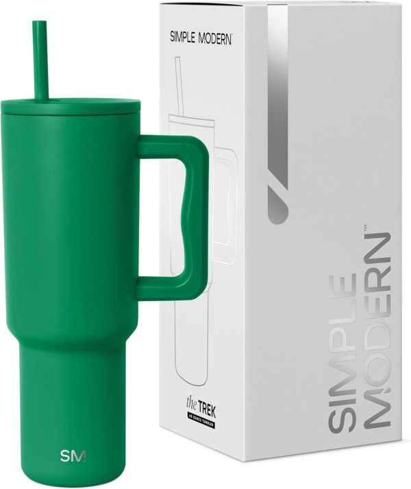 Simple Modern 40 oz Trek Tumbler with Handle and Straw Lid | Cup Holder Friendly Insulated Stainless Steel Travel Mug | Sea Glass Sage - Image 90