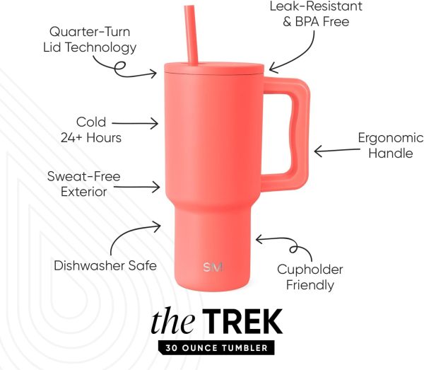 Simple Modern 40 oz Trek Tumbler with Handle and Straw Lid | Cup Holder Friendly Insulated Stainless Steel Travel Mug | Sea Glass Sage - Image 93
