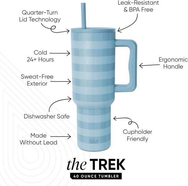 Simple Modern 40 oz Trek Tumbler with Handle and Straw Lid | Cup Holder Friendly Insulated Stainless Steel Travel Mug | Sea Glass Sage - Image 95