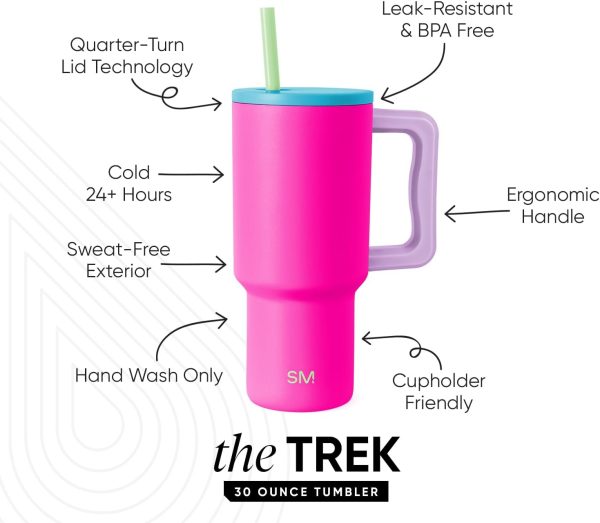Simple Modern 40 oz Trek Tumbler with Handle and Straw Lid | Cup Holder Friendly Insulated Stainless Steel Travel Mug | Sea Glass Sage - Image 100