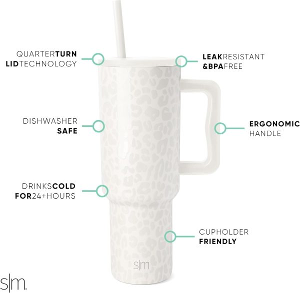 Simple Modern 40 oz Trek Tumbler with Handle and Straw Lid | Cup Holder Friendly Insulated Stainless Steel Travel Mug | Sea Glass Sage - Image 102