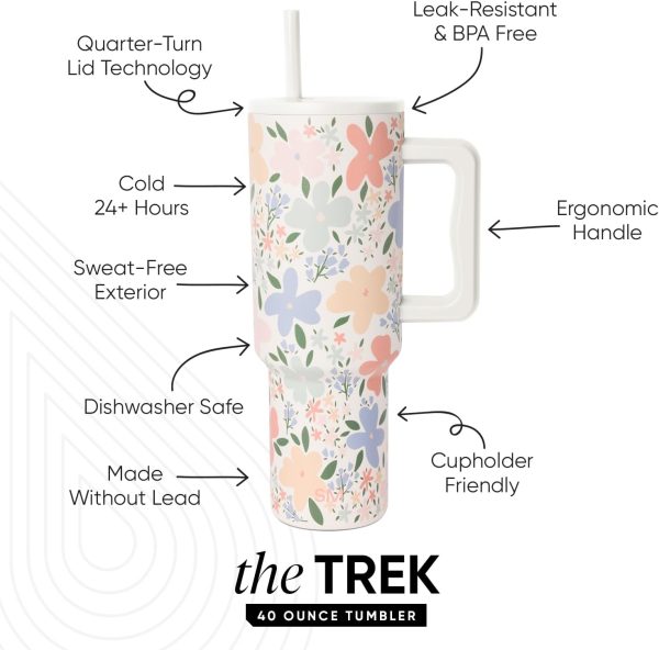 Simple Modern 40 oz Trek Tumbler with Handle and Straw Lid | Cup Holder Friendly Insulated Stainless Steel Travel Mug | Sea Glass Sage - Image 108