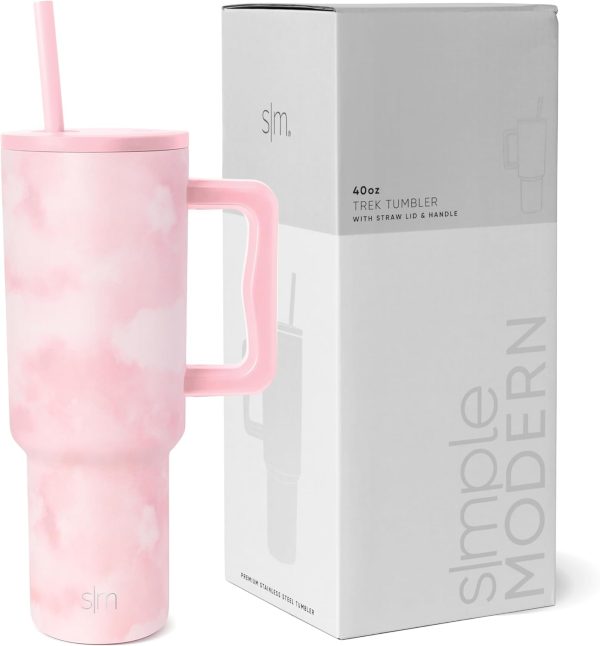 Simple Modern 40 oz Trek Tumbler with Handle and Straw Lid | Cup Holder Friendly Insulated Stainless Steel Travel Mug | Sea Glass Sage - Image 109