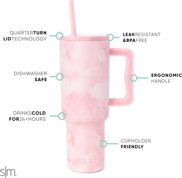 Simple Modern 40 oz Trek Tumbler with Handle and Straw Lid | Cup Holder Friendly Insulated Stainless Steel Travel Mug | Sea Glass Sage - Image 110